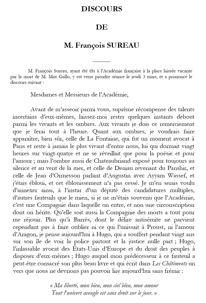 N_Hervieu's tweet photo. A lire absolument : L'intégralité du discours de réception de François Sureau à l'Académie Française.

=> https://t.co/oIoIlQUZiV https://t.co/ovmgraJj3S