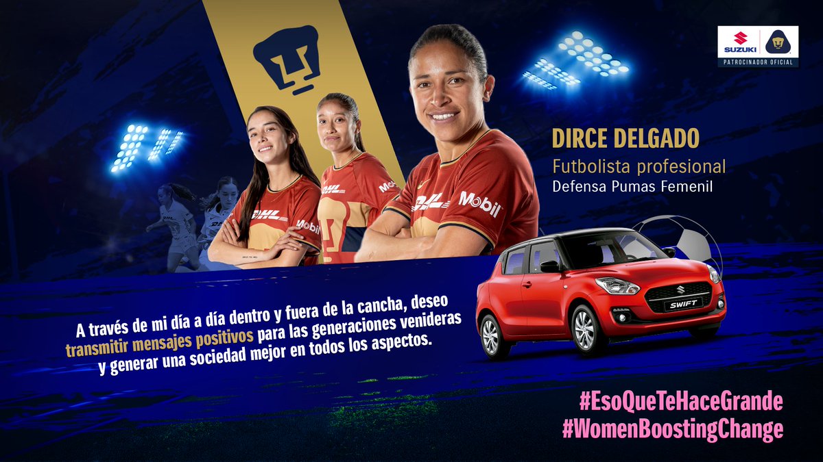 Suzuki_Mex's tweet photo. ¡Eres grande porque a través de tu talento inspiras esfuerzo, constancia y dedicación! @deardelgado  ⚽👊
#EsoQueTeHaceGrande #WomenBoostingChange 
#SWIFTBoosterGreen #08demarzo #BoostingTheChange
@PumasMXFemenil 💜 https://t.co/TL13PMP0gY