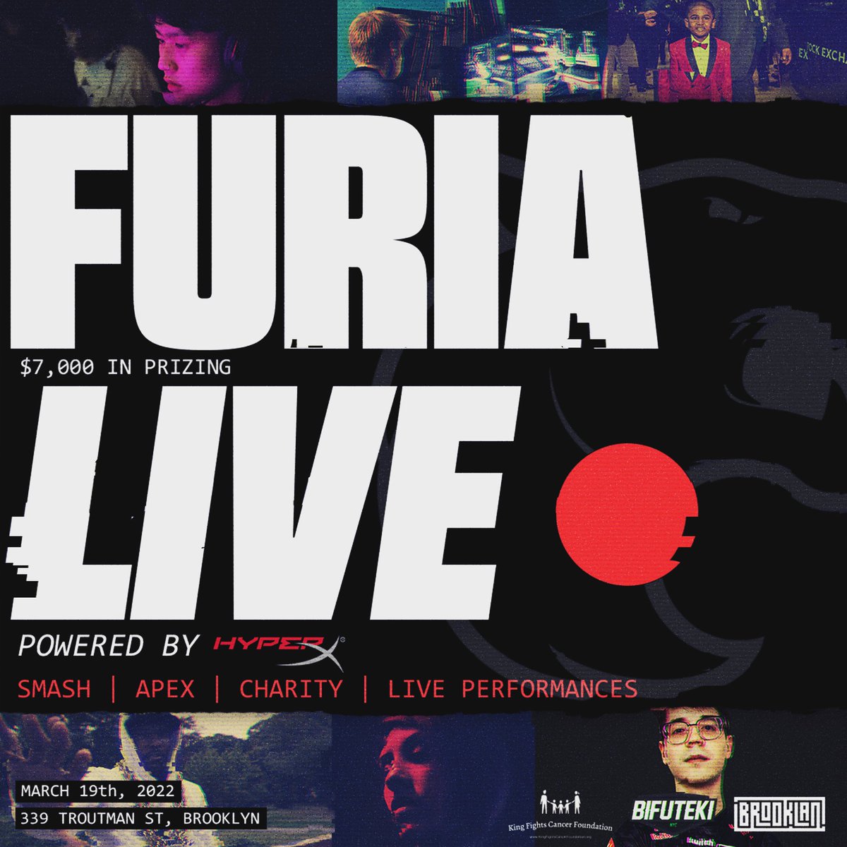 Join us March 19th for <a href="/FURIA_USA/">FURIA USA 🇺🇸</a> LIVE! at BrookLAN, powered by <a href="/HyperX/">HyperX</a> 

Featuring 💥 <a href="/FatalityFalcon/">Griffin Miller @Momocon 2026 Next</a> <a href="/HipHopGamer/">HOT97 | HipHopGamer | CHASE | GGL | AMD | THE GOAT</a> <a href="/iamKalera/">KALERA | OUÇA FREE</a> @96teQ96 <a href="/pandxrz/">Pandxrz</a> <a href="/xeratricky/">Xera</a>

All entry &amp; spectator fees go 100% to <a href="/KingFightsCancr/">King Fights Cancer</a>

Register  - bit.ly/furialive

Thread for more info ⏬⏬⏬