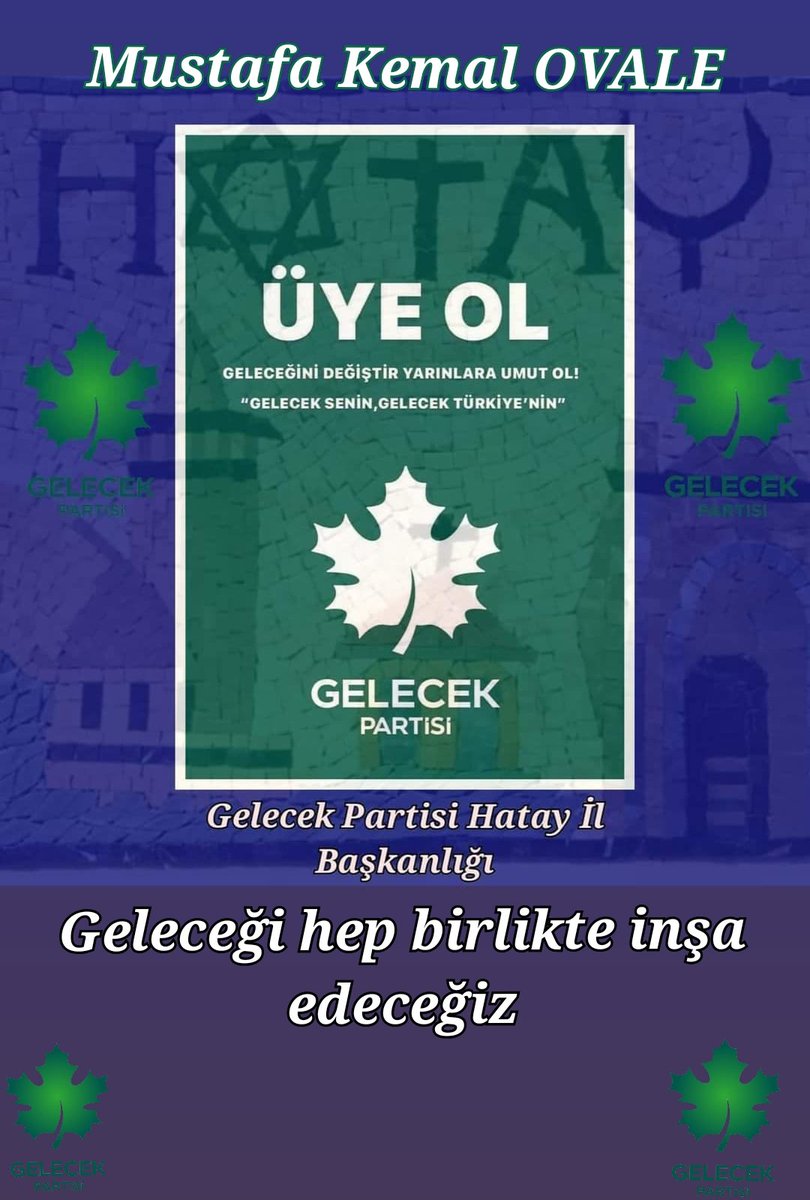 KUMEDHatay31's tweet photo. BİZ GELECEGİZ
@A_Davutoglu_ar 
@GelecekPartiTR 
@sukrukirboga 
@abdullahbasci 
@selcukozdag 
@mustafamente 
@AliPulcu 
@mustafa_ovale https://t.co/o4MuOq3MtG