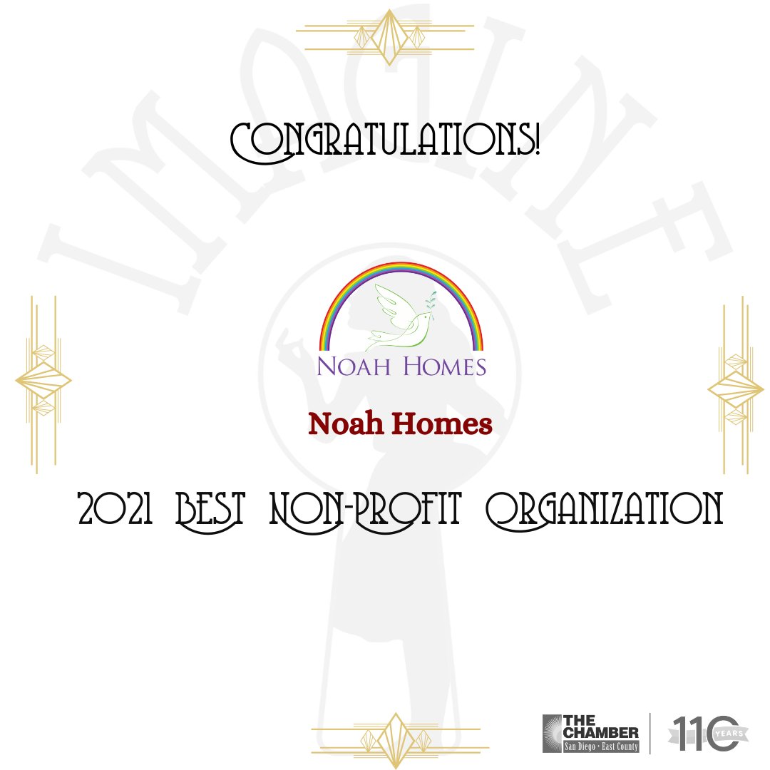 Congratulations to Noah Homes for being awarded the East County Honors 2021 Best Non-Profit Organization. Complete list of all winners and awardees can be found at eastcountychamber.org