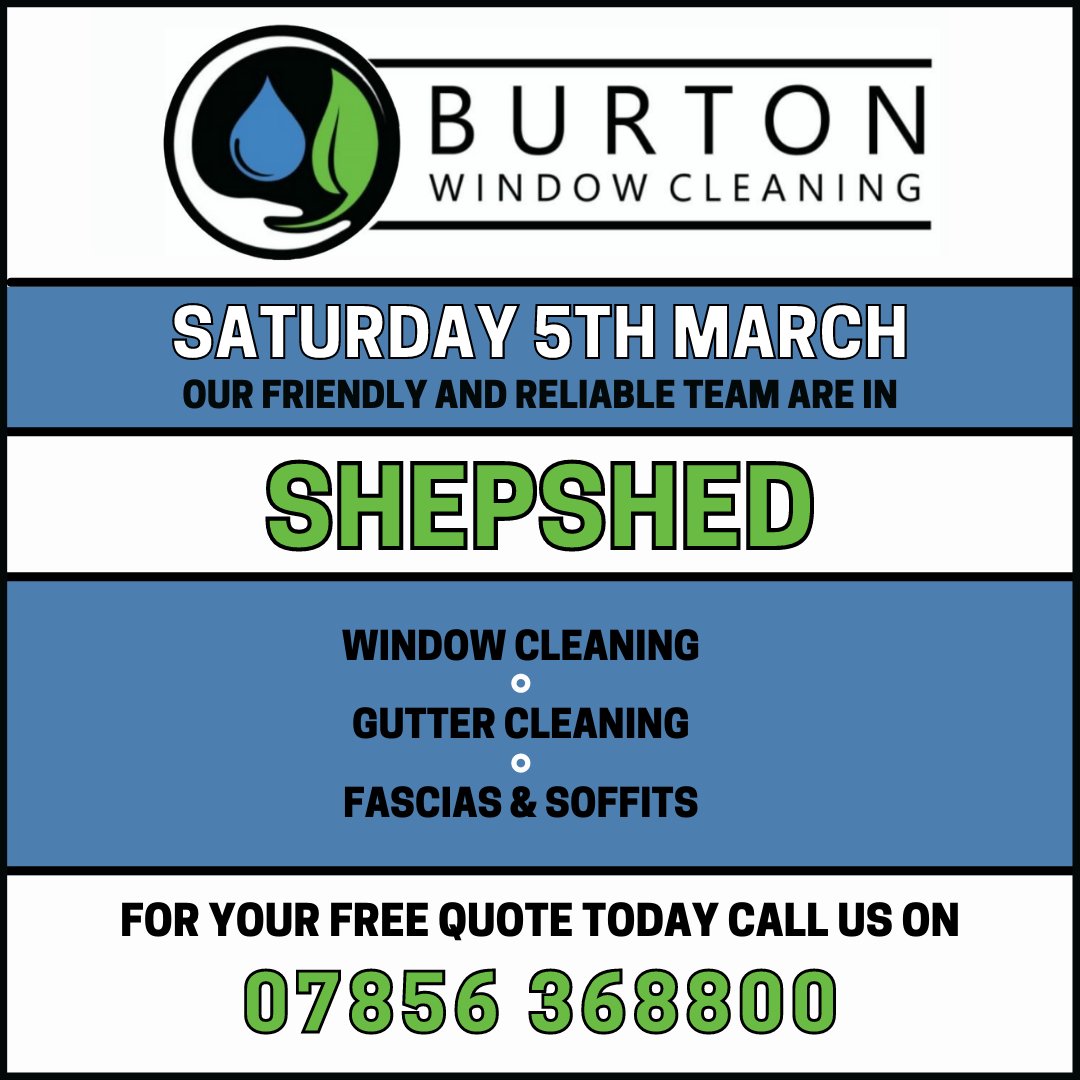 BOTWindowClean's tweet image. SATURDAY 5TH MARCH

Tomorrow our friendly and reliable team will be in Shepshed carrying out a range of services including window, gutter and conservatory cleaning!

For your FREE quote call 07856 368800