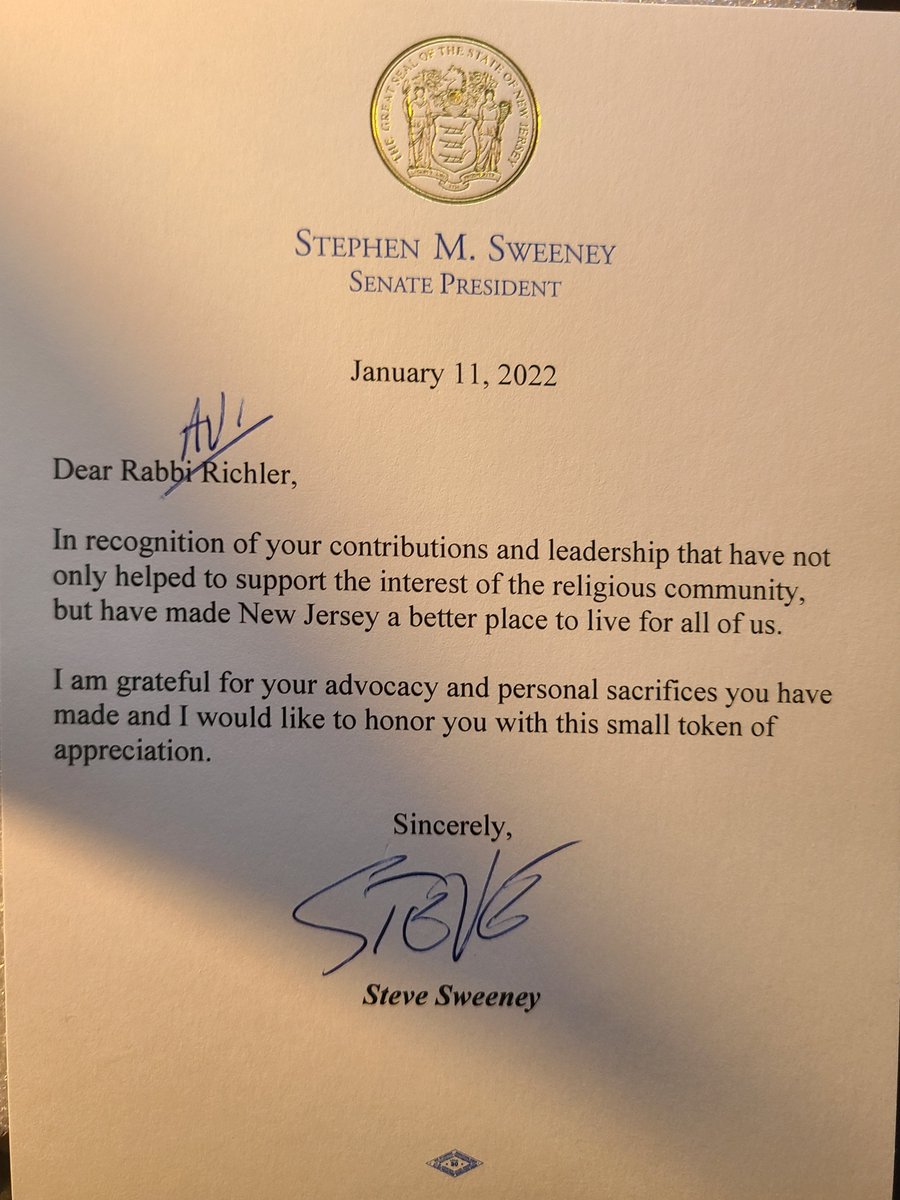 AviRichler's tweet photo. Thank you to my good friend  @SteveSweeney_NJ for the recognition and for your partnership in what we are accomplishing. https://t.co/rjaQS3P389