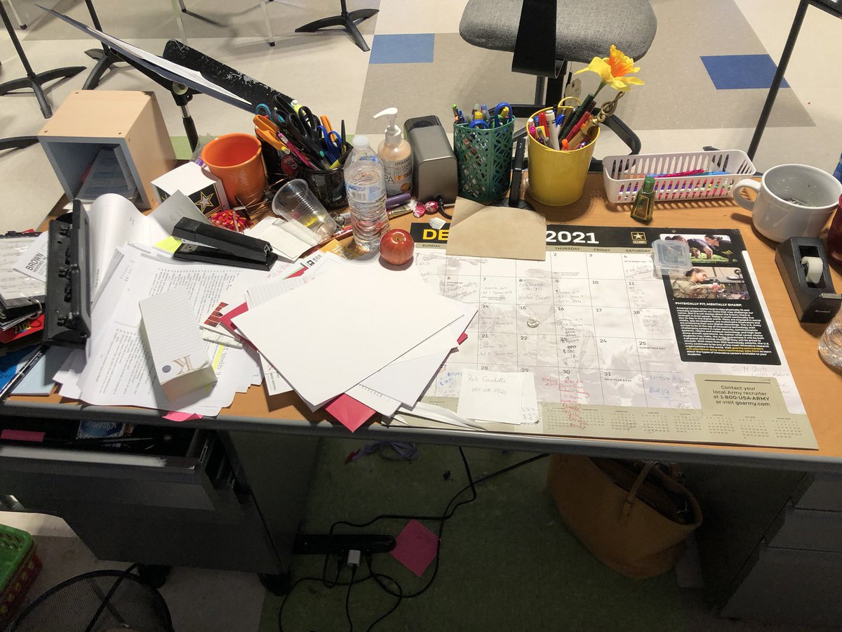 I found the top of half of my desk today.  I’m calling it a win!  Just noticed that my desk calendar is still in 2021! #TheNeverendingStory #itsaconstantbattle