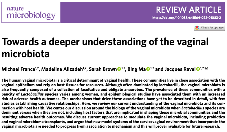 A review article by my group 'Towards a deeper understanding of the vaginal microbiota' in @NatureMicrobiol We need a functional understanding of the vaginal microbiome to improve women's health. #WomenHistoryMonth #InternationalWomensDay (March 8). rdcu.be/cIe80