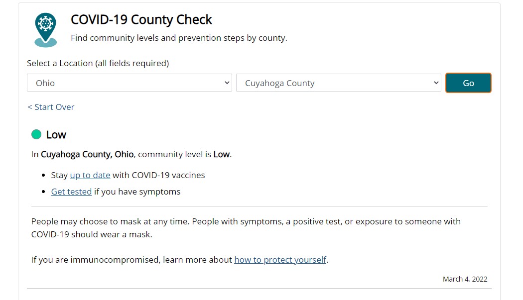 Woot! Here is the latest from the <a href="/CDCgov/">CDC</a>. The #CuyahogaCounty #COVID19CommunityLevel is LOW. @TerryAllanCCBH <a href="/CCBH_Net/">CCBH_Net</a>