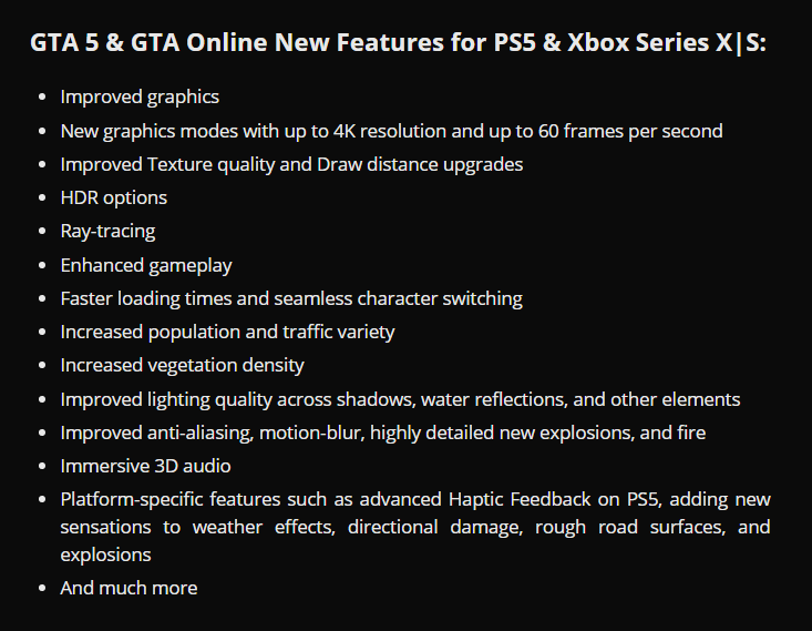 GTA V,' 'Online' PS5 Xbox Series X, S New Features