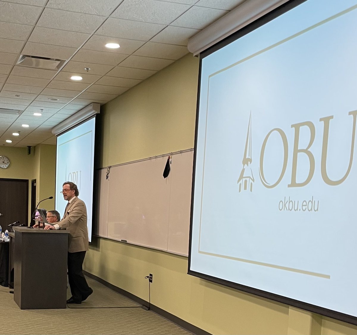 etoddfisher's tweet photo. Surreal moment for me to be on campus today of my beloved alma mater giving my first report on behalf of @OKBaptists to trustees. Enjoyed hearing president @h_a_thomas share his vision to multiply the mission of @obunews. #AlloflifeAllforJesus #zipbang #weareoklahomabaptists https://t.co/M29vn9s2zY