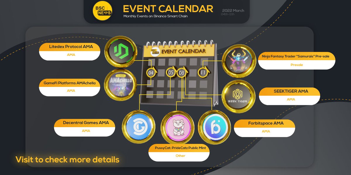 BSCNews's tweet image. Be sure to check out our #BSCNews Event Calendar 👀
And find out about most of the upcoming #BinanceSmartChain Events

👉 bsc.news/calendar

@LitedexProtocol @DecentralGames @cryptopussydoc @forbitspace @SeekTiger @NFT_Tradergame @news_of_bsc