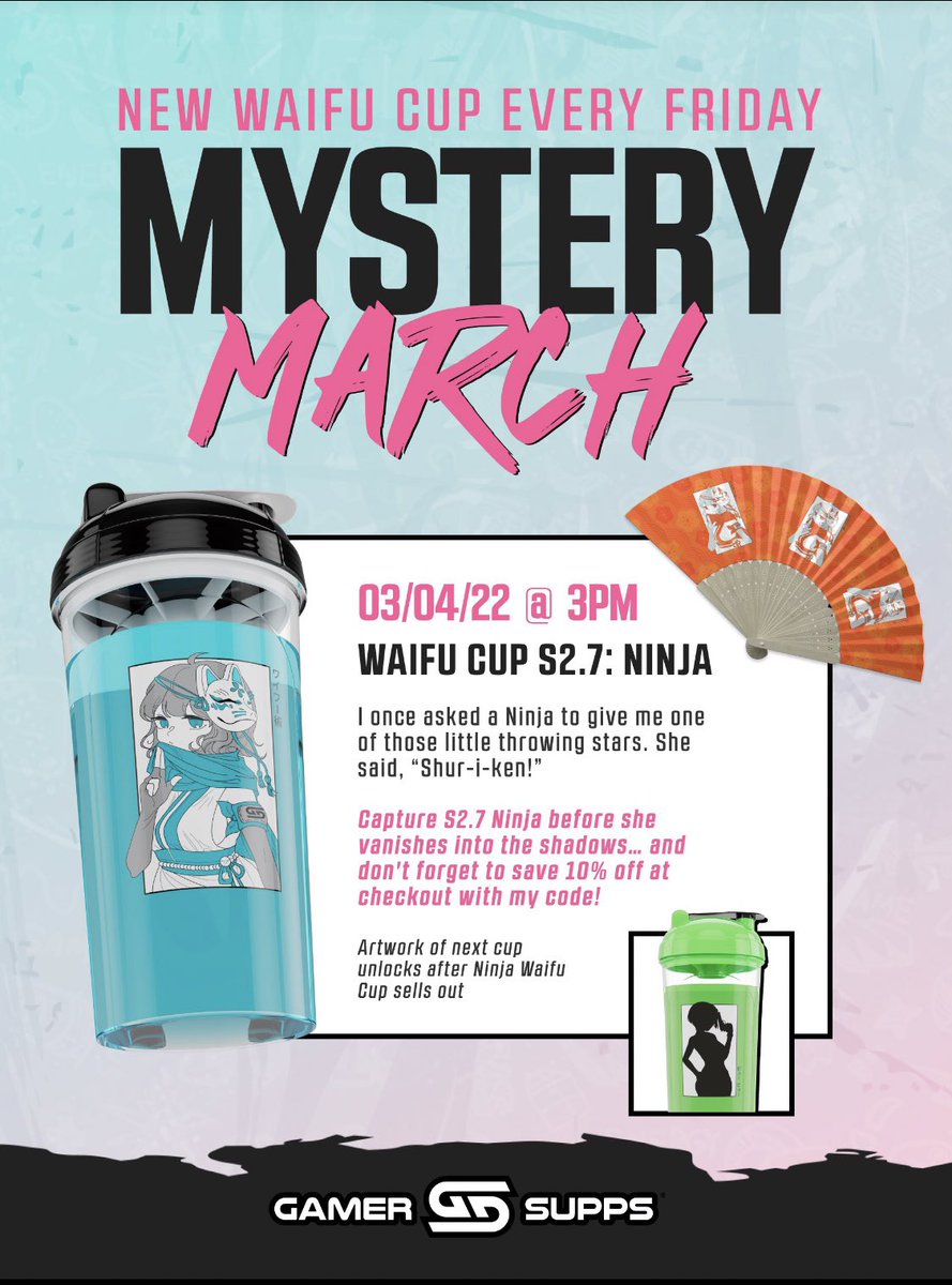 VoiceoverPete's tweet photo. Good news! Gamer Supps has a new ninja waffle cup out. Also, thereβs a new waffle cup dropping every Friday this month. March madness! #GamerSupps #Usercode #voiceoverpete https://t.co/SGVE00rV7v