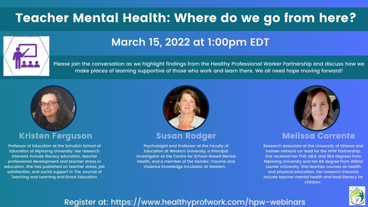 PHECanada's tweet photo. Join a dialogue surrounding teacher #MentalHealth with @ProfHealthy! Register for the upcoming webinar hosted by the #Teaching Team, entitled "Teacher Mental Health: Where do we go from here?"

📅 Tuesday, March 15, 2022 at 1:00pm EDT 
➡️ Register: https://t.co/UcUxZSQjmS https://t.co/EGUGOXbsjm