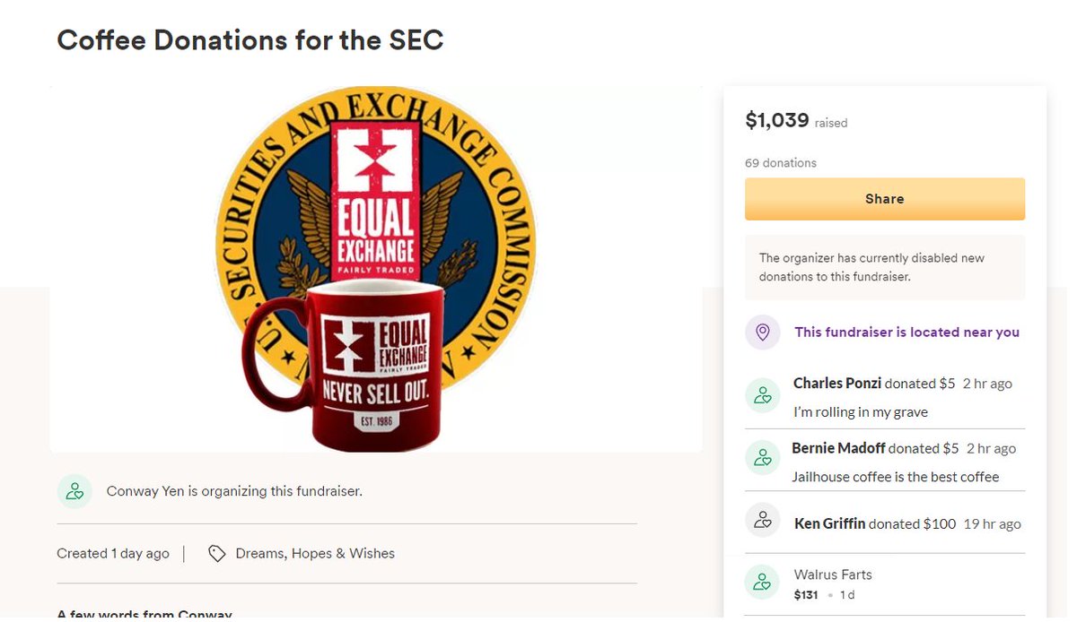 Conway (@conwayyen) on Twitter photo TY all 69 ppl that helped🚀past goal of $420 to buy some <a href="/EqExCoop/">Equal Exchange Co-op</a> coffee for <a href="/GaryGensler/">Gary Gensler</a> and <a href="/SECGov/">U.S. Securities and Exchange Commission</a> breakroom! Special thanks to <a href="/MlleNadjie/">𝐋𝐚𝐝𝐲𝐋𝐒.𝐞𝐭𝐡 🖤</a> and @xwwpp for negotiating wholesale prices, the artwork, & helping with the fundraiser! S/o to <a href="/jonstewart/">Jon Stewart</a> and <a href="/TheProblem/">The Problem With Jon Stewart</a> for the RT! TY all 69 ppl that helped🚀past goal of $420 to buy some <a href="/EqExCoop/">Equal Exchange Co-op</a> coffee for <a href="/GaryGensler/">Gary Gensler</a> and <a href="/SECGov/">U.S. Securities and Exchange Commission</a> breakroom! Special thanks to <a href="/MlleNadjie/">𝐋𝐚𝐝𝐲𝐋𝐒.𝐞𝐭𝐡 🖤</a> and @xwwpp for negotiating wholesale prices, the artwork, & helping with the fundraiser! S/o to <a href="/jonstewart/">Jon Stewart</a> and <a href="/TheProblem/">The Problem With Jon Stewart</a> for the RT!