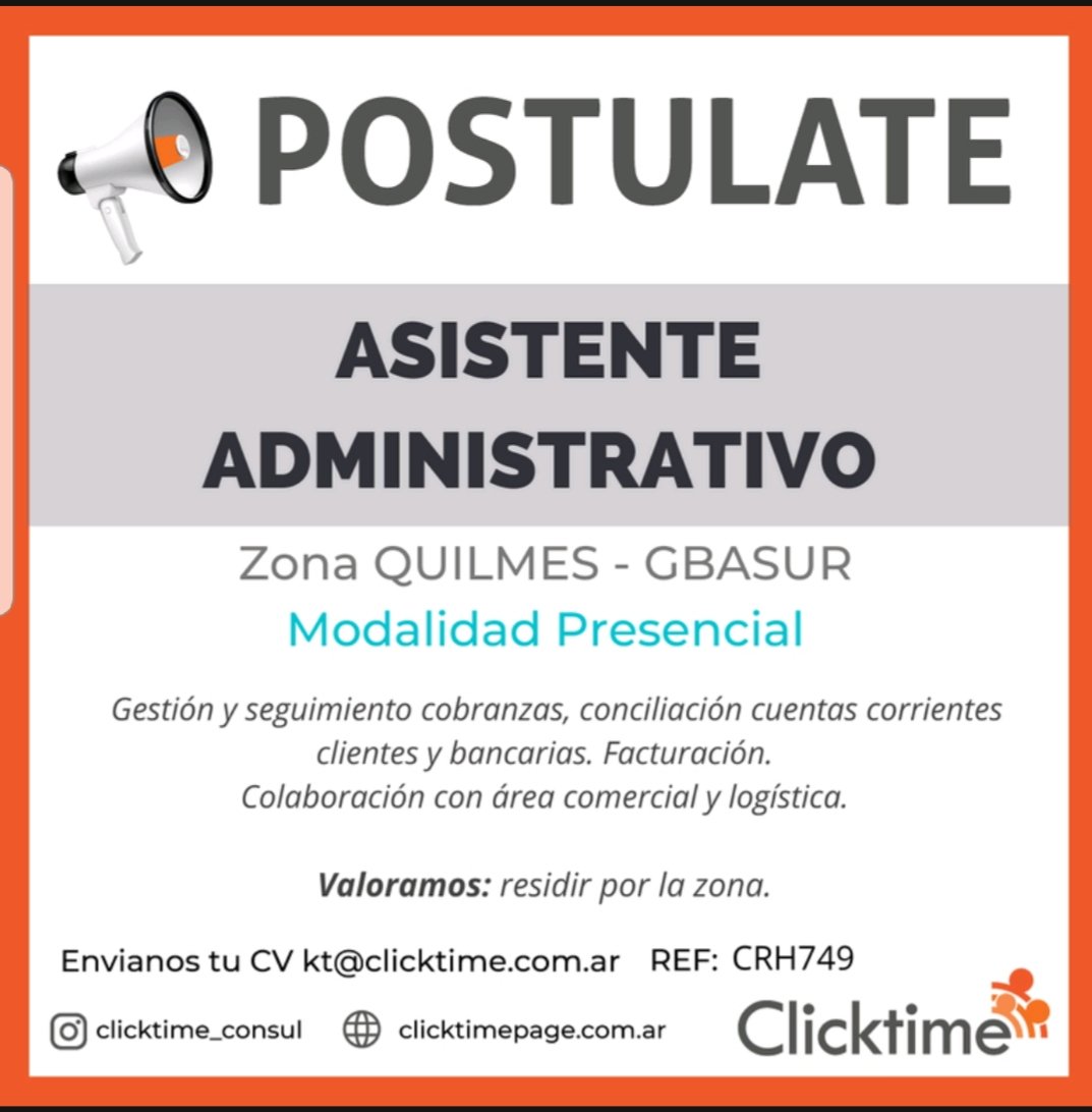 info_clicktime's tweet photo. Hola! Encontrá todas nuestras búsquedas en https://t.co/e2DglsCSYY
#compartir #RRHH #TrabajoAr #trabajo #consultora #clicktime https://t.co/Zb1URpM0E2