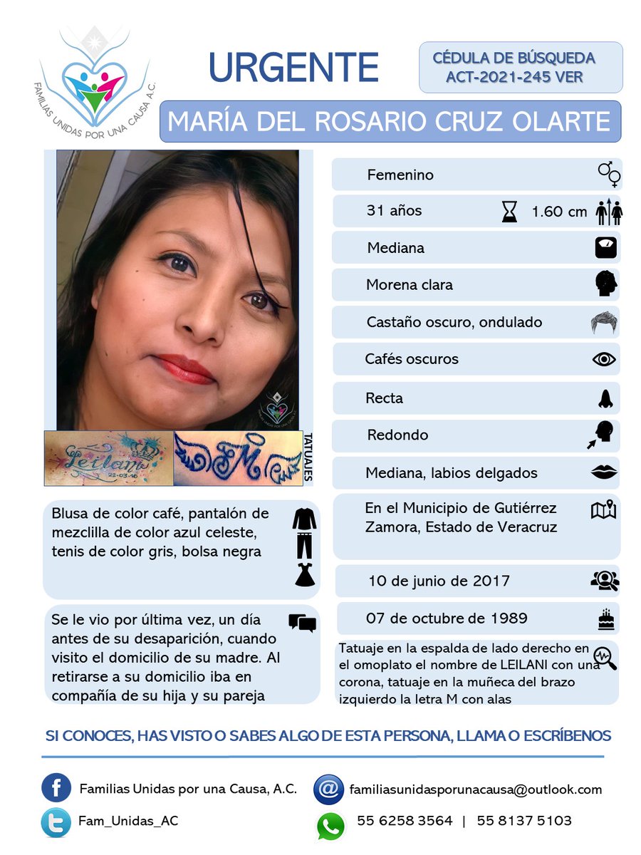 #TeBuscamos 
María del Rosario Cruz Olarte 
31 años #Desap 10/06/17
En #GutierrezZamora #Veracruz RT <a href="/OlarteLeonor/">Leonor Olarte</a> <a href="/AnitaOlarte2/">Anita Olarte</a> <a href="/Gabriel59092839/">Gabriela Diaz</a> <a href="/FelipaRamrez1/">Felipa Ramirez</a> <a href="/KassandraNuna/">Kassandra NuNa</a> <a href="/CeliaAcuaMoren1/">Celia Acuña Moreno</a> <a href="/Cristin34710944/">Cristina</a> <a href="/ReynaQu45720116/">Reyna Quintero</a> <a href="/SeleneA50115504/">Selene Alvarez</a> <a href="/susyparedesf/">Susana Flores</a> <a href="/botDesaparecidx/">BotDesaparecidx</a>