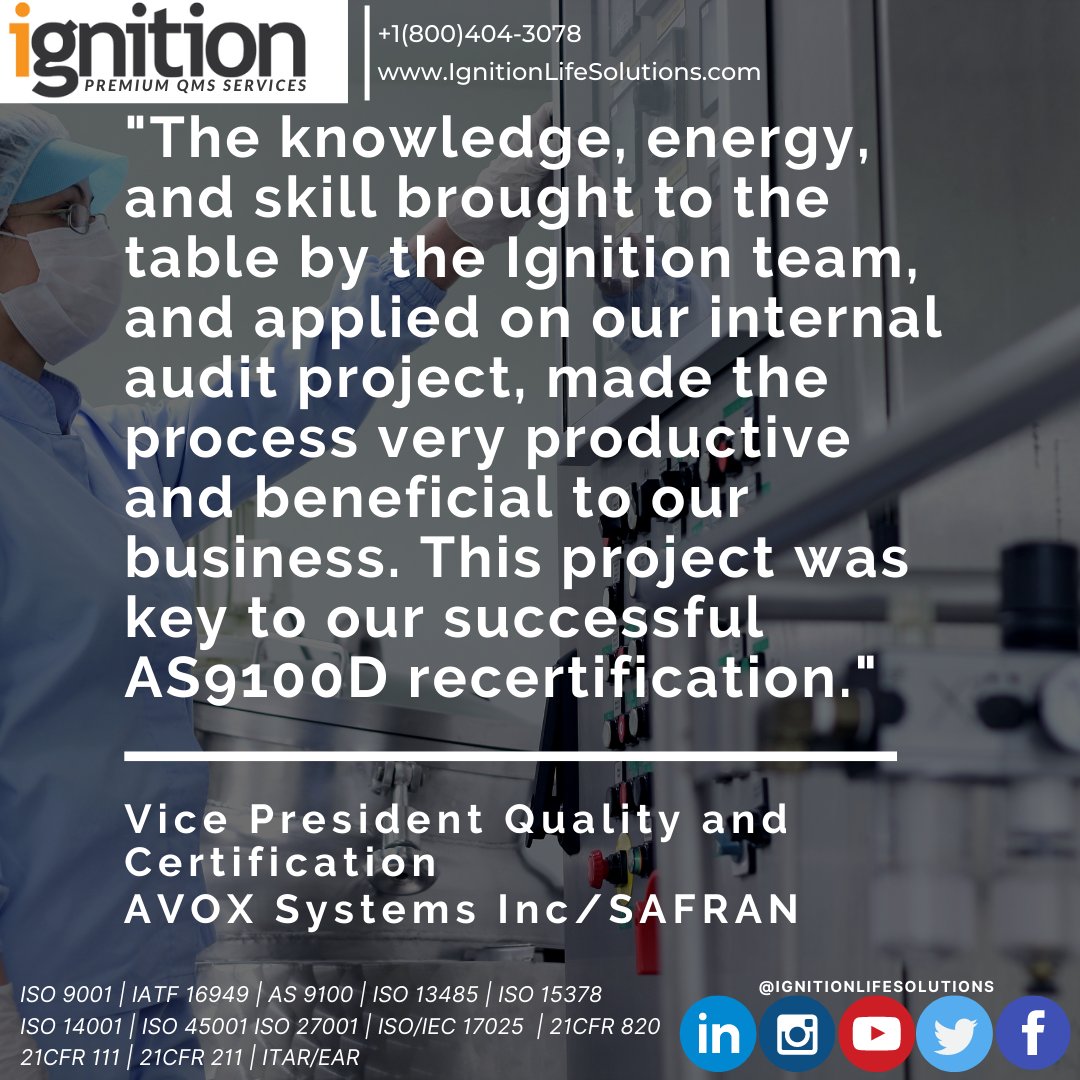 IgnitionLife's tweet photo. Need help with your internal audit?
Look no further. With Ignitions' credentials, our price can't be matched by any other auditing service for the quality we provide.

#QMS #ISO #Internalaudit #audit #consultant #business https://t.co/yNE1tG79nW