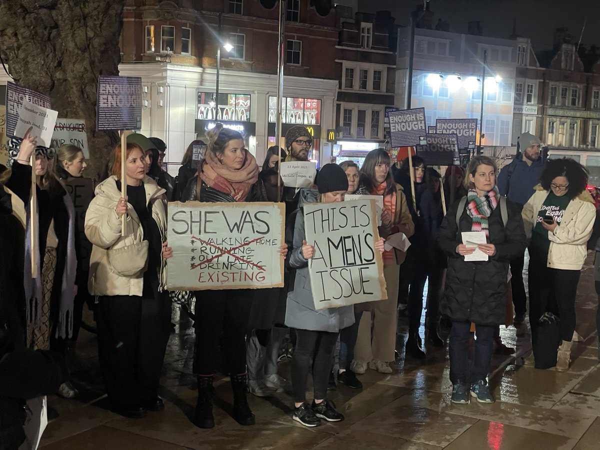 We marched from Clapham to Brixton. We heard from <a href="/helenhayes_/">Helen Hayes 💙🌹</a> <a href="/ManduReid/">Mandu Reid</a> @ShinyShep as well as poetry performed &amp; written by Monika Radojevic especially for tonight. Thank you to everyone that came #Lambeth #SarahEverard