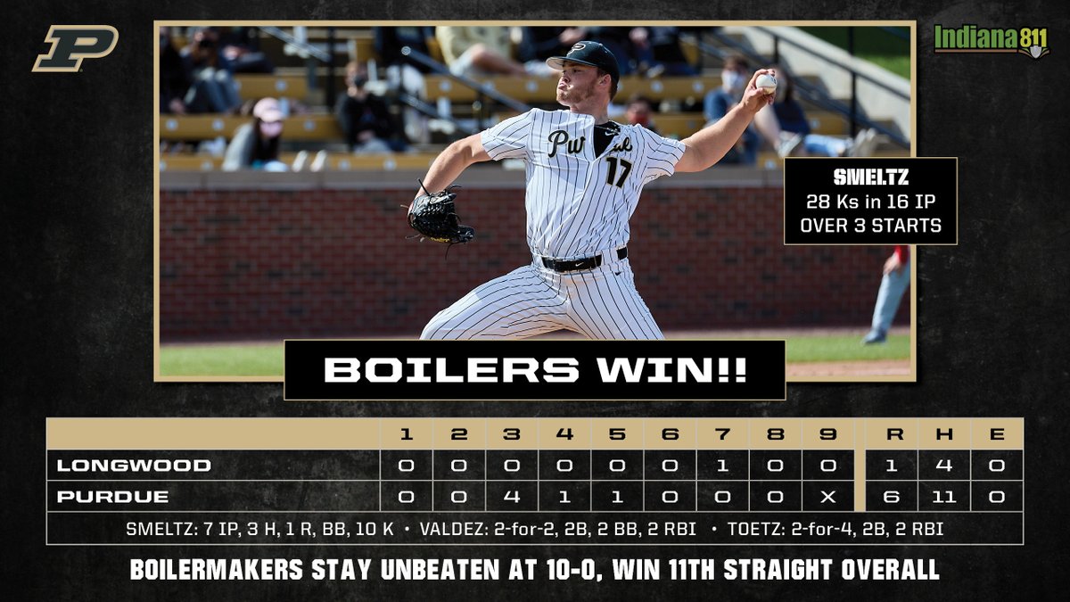 PurdueBaseball's tweet photo. PURDUE WINS! Make it 10-0 to tie the best start in school history.

#BoilerUp | @IN811 https://t.co/bYTJo8AJOd