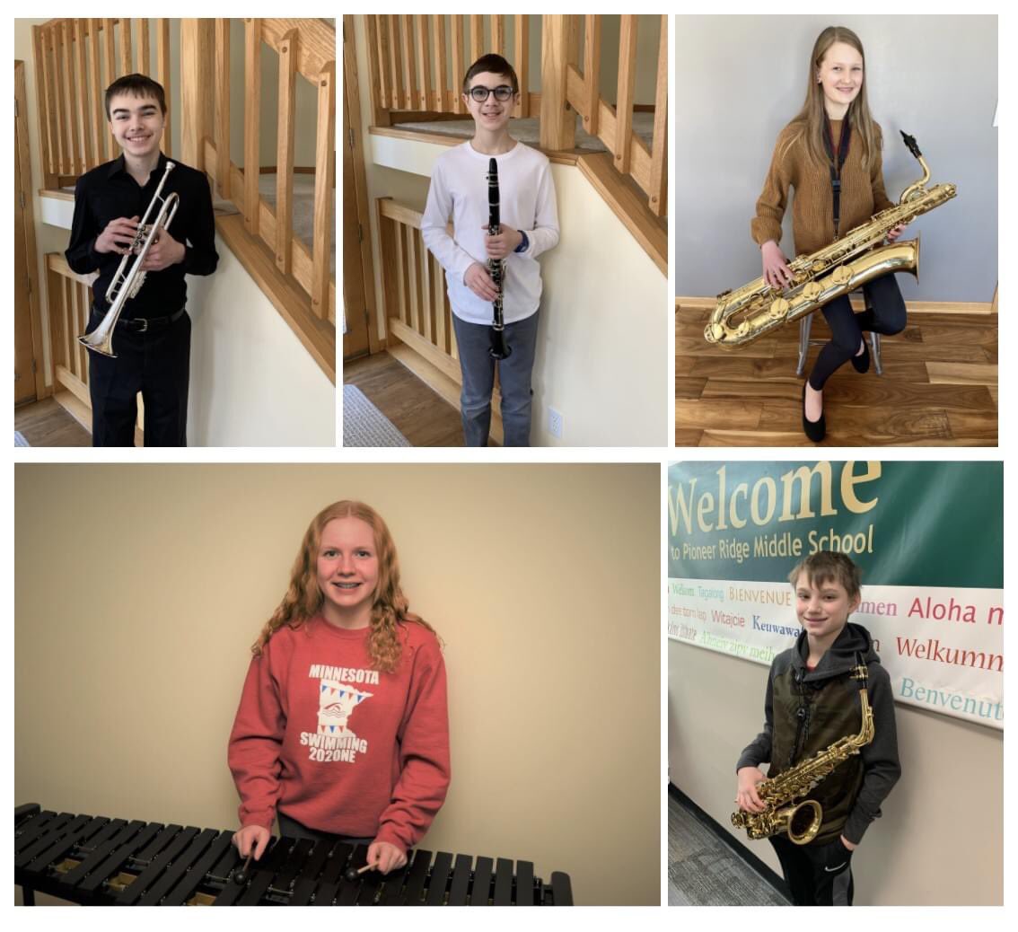 A huge congratulations to Zane, Zander, Olive, Leah and Dilan on being selected to play in the <a href="/MBDAtweets/">MN Band Directors (MBDA)</a> State Honor Band on April 10, 2022 at Edina High School. This is an incredible honor for these five young musicians! <a href="/ISD112/">E Carver Co Schools</a> <a href="/Weststarcenter/">CMSW</a> <a href="/PRMband/">PRMS Band</a> <a href="/PRMTrailblazers/">PRM Trailblazers</a>