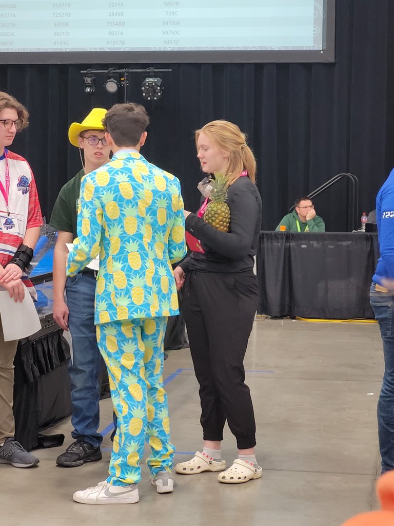 osseo_robotics's tweet photo. Osseo team #2945A is selected by the #6 ranked “pineapple posse” from Windom MN for the run into the playoffs for a bid to go to the VEX World Championships! Let’s get after it and we love those suits! @OSHorioles @CoryHMcIntyre @ISD279 https://t.co/35UqkuGISQ