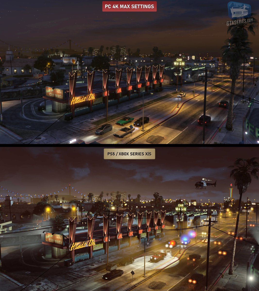 GTASeries's tweet photo. #GTA5 PC (4K and ultra graphics settings) vs. #GTA5 for PS5 and Xbox Series X|S https://t.co/31t1koqqRg