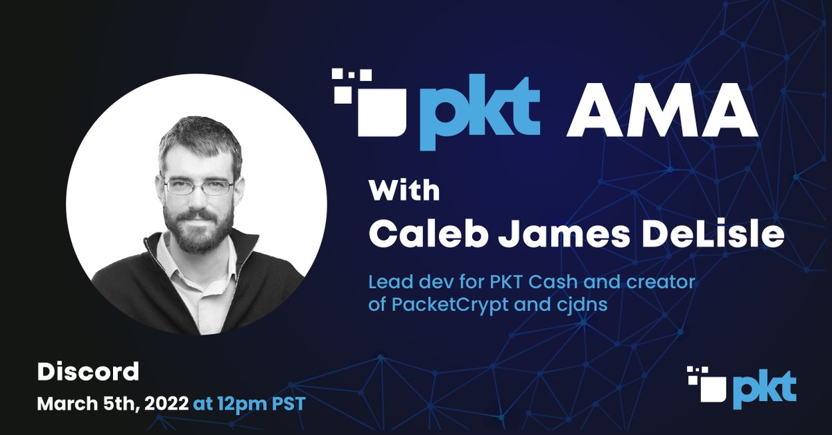 pktcash's tweet photo. Pkteers, Join us tomorrow Saturday, March 5th, 2022 at 12pm PST for the first $PKT #AMA. We will be live on the #PKT Cash Discord with PKT lead dev, @cjdelisle. Set a reminder and RSVP --> https://t.co/EWXS0Hj722
#cryptocurrency #wpkt #pktcash https://t.co/QD0yNjeiDv