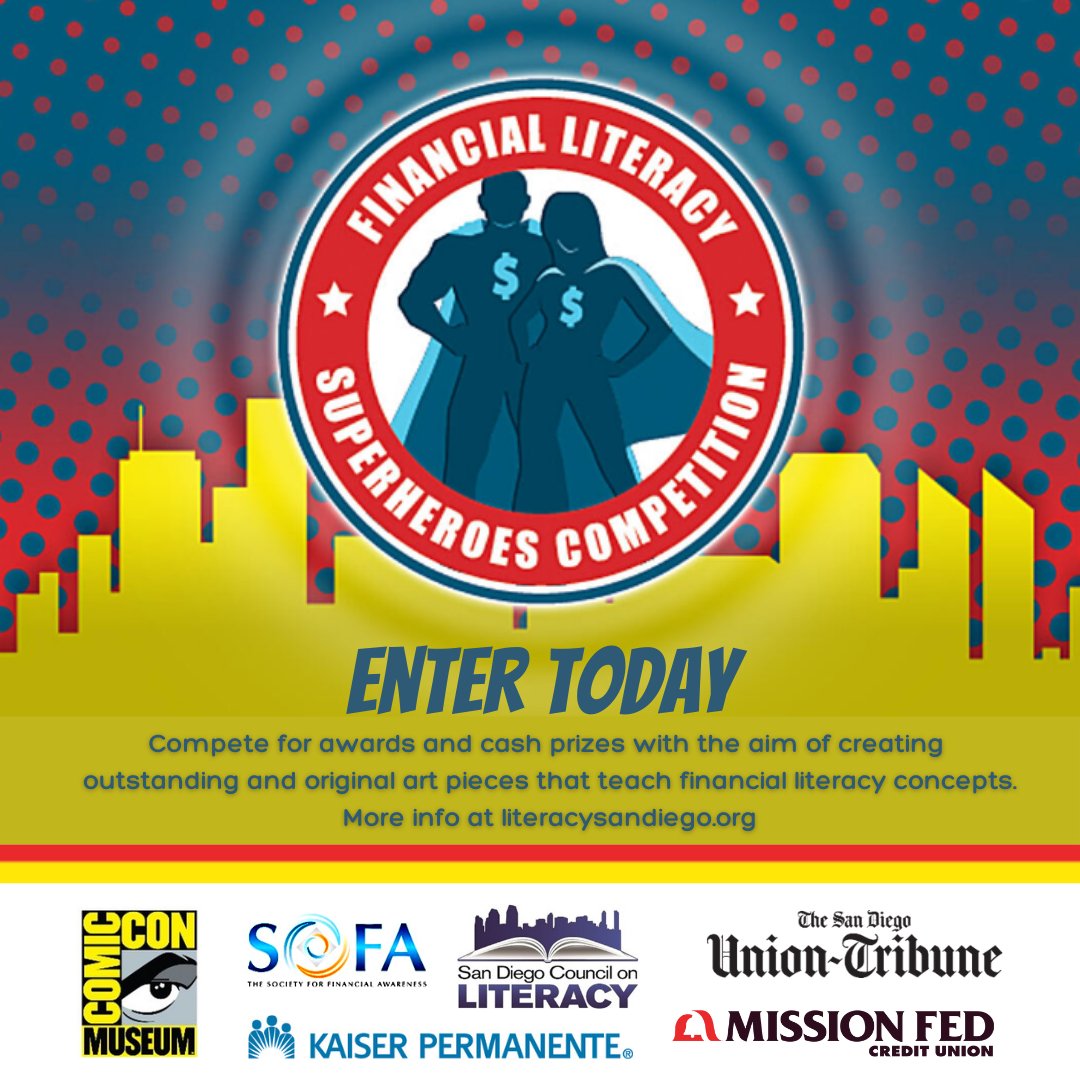 Know a child or teen who loves to draw? They could win a cash prize, ranging from $500- $1,250 by entering the #FinancialLiteracy Superheroes Competition! <a href="/SDLiteracy/">San Diego Council on Literacy</a> contest promotes good money management habits. Ends 3/11. Details at literacysandiego.org.