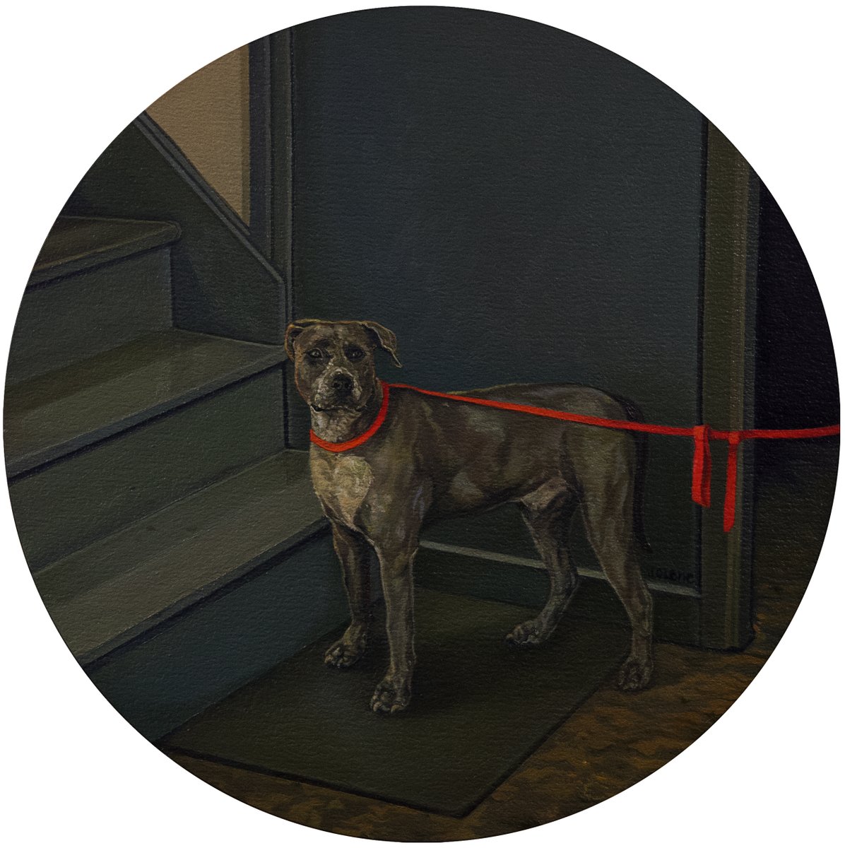 jolenelaiart's tweet photo. 'Red Leash', my new 6" diameter oil painting for the 'Familiar Strangers' show with @wowbywow that just officially opened today. This painting is now available via @wowbywow, visit link in my profile to acquire.
Happy Friday! ( ˘ ³˘)♥
#JoleneLai #RedLeash #dog #art https://t.co/qJVToKFPHI