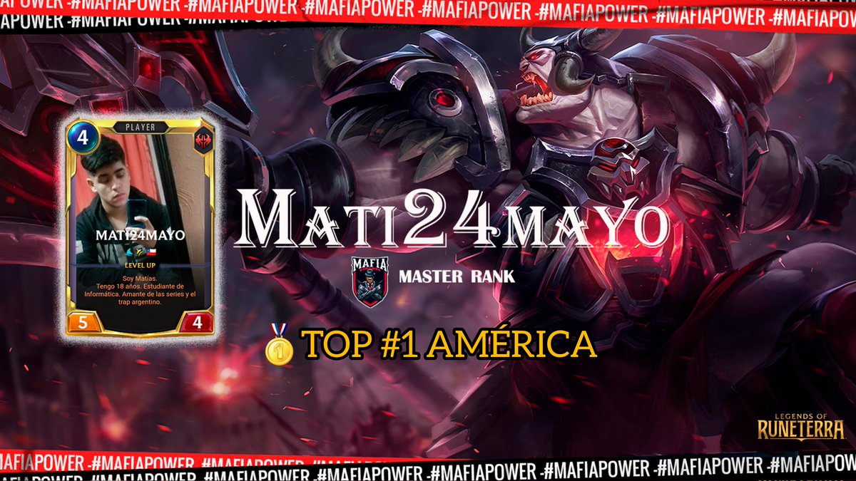 MafiaEsportsLA's tweet photo. #legendsofruneterra #top1 #ranked #MafiaPOWER
Y la bestia logró su cometido y alcanzó el TOP 1 de América. Felicitaciones @mcchileno24K! 🥇🕵️
@LoRLATAM
@riotgames https://t.co/IEqtZRQtRg
