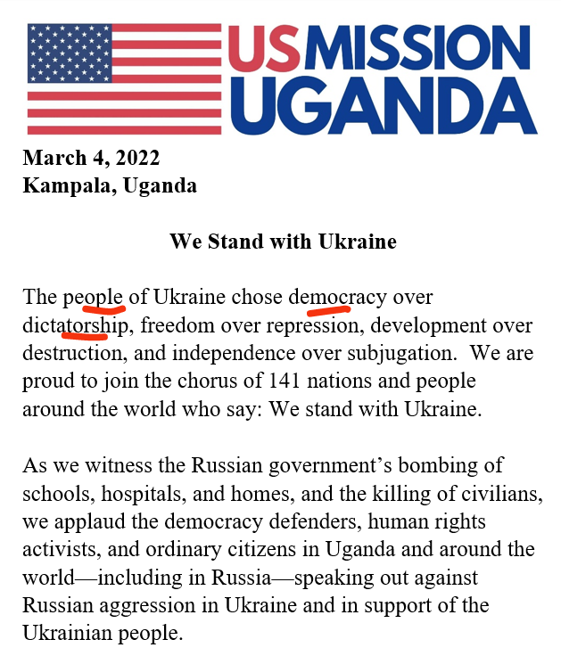stellah_african's tweet photo. #StandWithUkraine️  but  @usmissionuganda  As you said  the P'ple o Ukraine chose democracy over dictatorship also p'ple o Uganda Chose democracy over dictatorship. Uganadans are being tortured,rotting in Jail cause o supporting @HEBobiwine . #ENDM7Dictatorship by #StopFundingM7 https://t.co/7MjblBw6ig