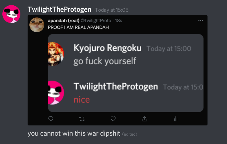 TwilightProto's tweet photo. @funoogan you cannot win this war what are you thinking bruvh https://t.co/Q29YEATY5g