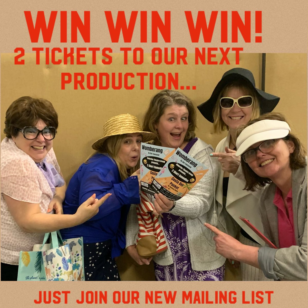 DukeriesW's tweet photo. WIN 2 tickets to our next production of 2 short comedies 😆😆
Womberang by Sue Townsend &amp; 
Costa del Packet by Anthony Booth
All you need to do is join our brand new mailing list here ⬇️
https://t.co/8LsOCn4oPW
Then RT this tweet
Winner will be chosen at random on 31st March 🙏 https://t.co/F73wnFbqJp