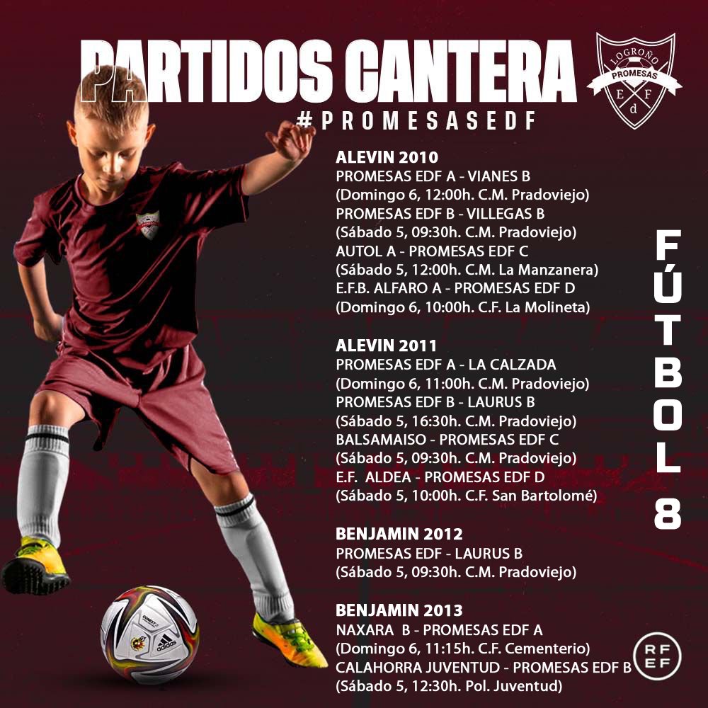 EDFL_oficial's tweet photo. ¡Os dejamos la agenda de partidos del fin de semana 5 y 6 de marzo!
No os los podéis perder.
#PromesasEDF https://t.co/dDCvVjTTfj