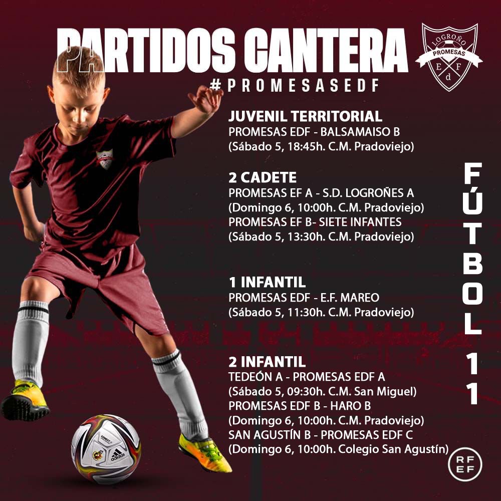 EDFL_oficial's tweet photo. ¡Os dejamos la agenda de partidos del fin de semana 5 y 6 de marzo!
No os los podéis perder.
#PromesasEDF https://t.co/dDCvVjTTfj