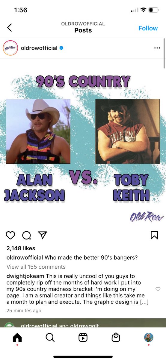 dwightjokeam's tweet photo. It really sucks having your content literally duplicated, when you’re a small creator. It’s definitely worse getting blocked and having your comments deleted by big pages when you ask for accountability when they copy 100% from you. @OldRow @OldRowOutdoors @barstoolsports https://t.co/CAJG7a0Z7n