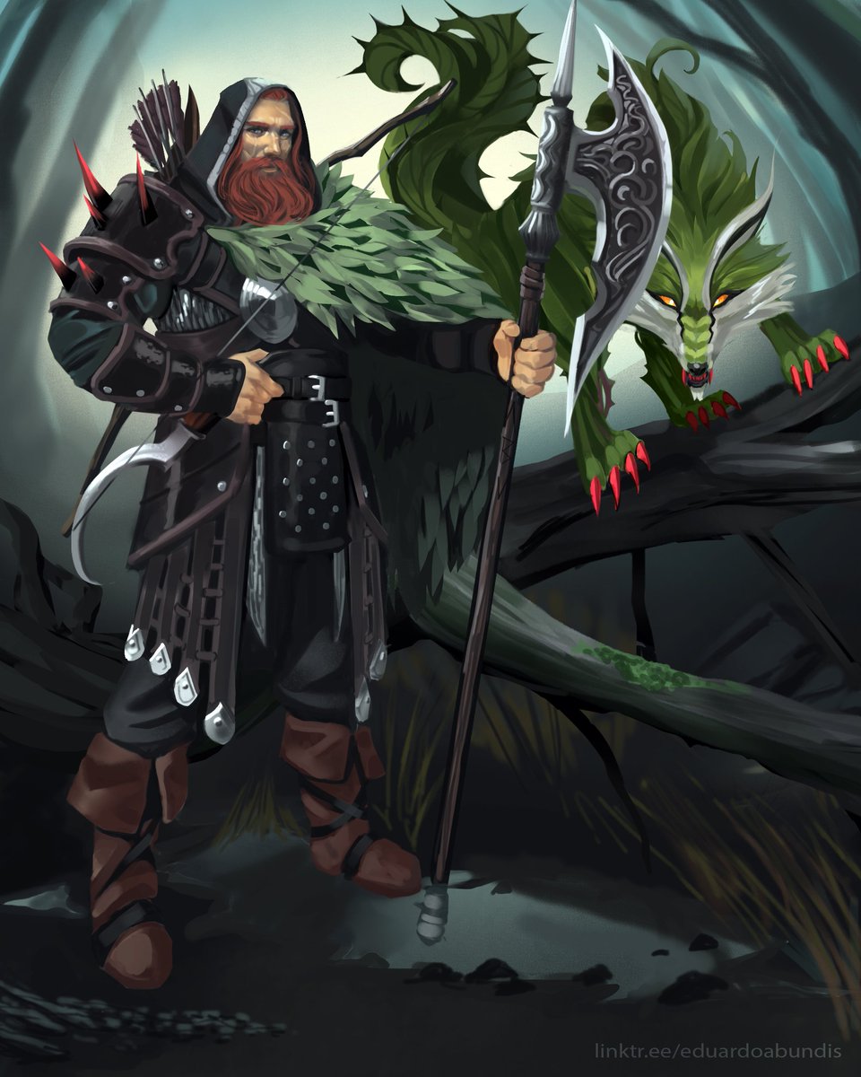 Halberd chad &amp; wolf boi #dnd #commission #art #photoshop #wolf #halberd #beard #dude #swamp #foggy #dungeonsanddragons #arte