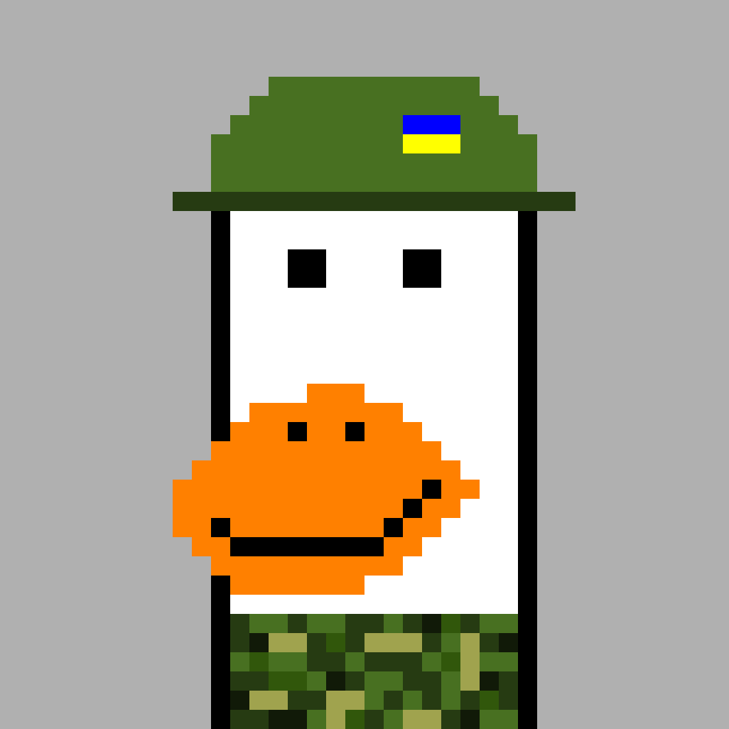 Cryptoducks__'s tweet photo. Ukranian duck 3/3 now available on Opensea. Price: 0.008 ETH. If it is sold all the money will be donated to those affected by the war. 
https://t.co/eR98wCqb0C
#art #nftart #cryptoart #nftartist #nftcollector #Ukraine  #artist #instagood #NFT #NFTs  #NFTCollection #NFTCommunity https://t.co/2MWgN5FECx