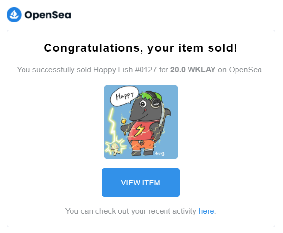 KlayFish
첫 등장했던 전기 뱀장어가 팔렸습니다~!

구매해주셔서 감사합니다 😍😍 1F9231님

오카방 입장해서 지갑주소 알려주시면 확인 후 
NUN토큰 페이백 해드리겠습니다

현재 홀더 대상 에드도 진행중 이오니 참여 해보셔요~!

#NFTs