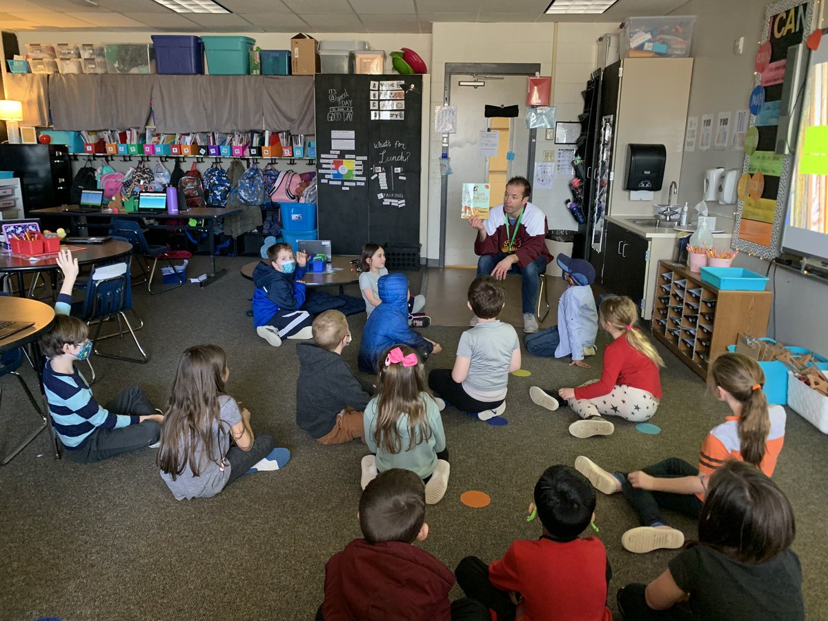MsRhoadesIn1st's tweet photo. @mr_sharksclass with the perfect read aloud to end Read Across America Week! My kids are already asking when you can come read to us again! https://t.co/46Zplumwcv