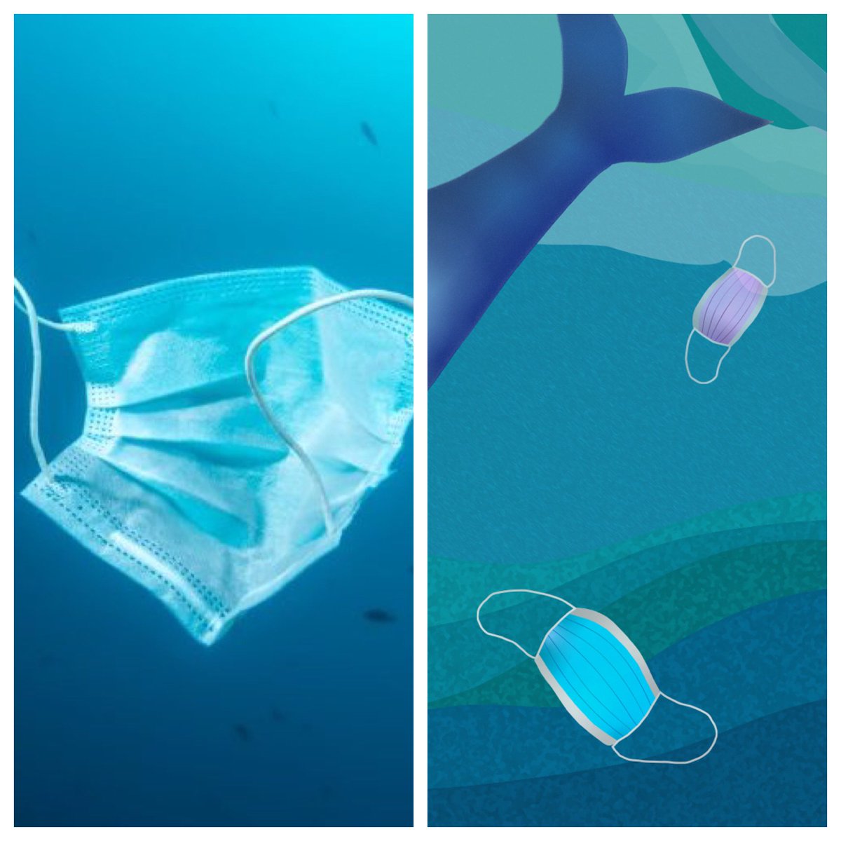 NFSea_art's tweet photo. “Disposable” masks are becoming the new plastic bags. The @UN reports that 75% of used masks end up in the ocean, landfills, or are incinerated, releasing harmful toxins. By including them in our art, we’re hoping to raise awareness. #ocean #conservation #nft #nfsea https://t.co/L1ZJwdlVY3