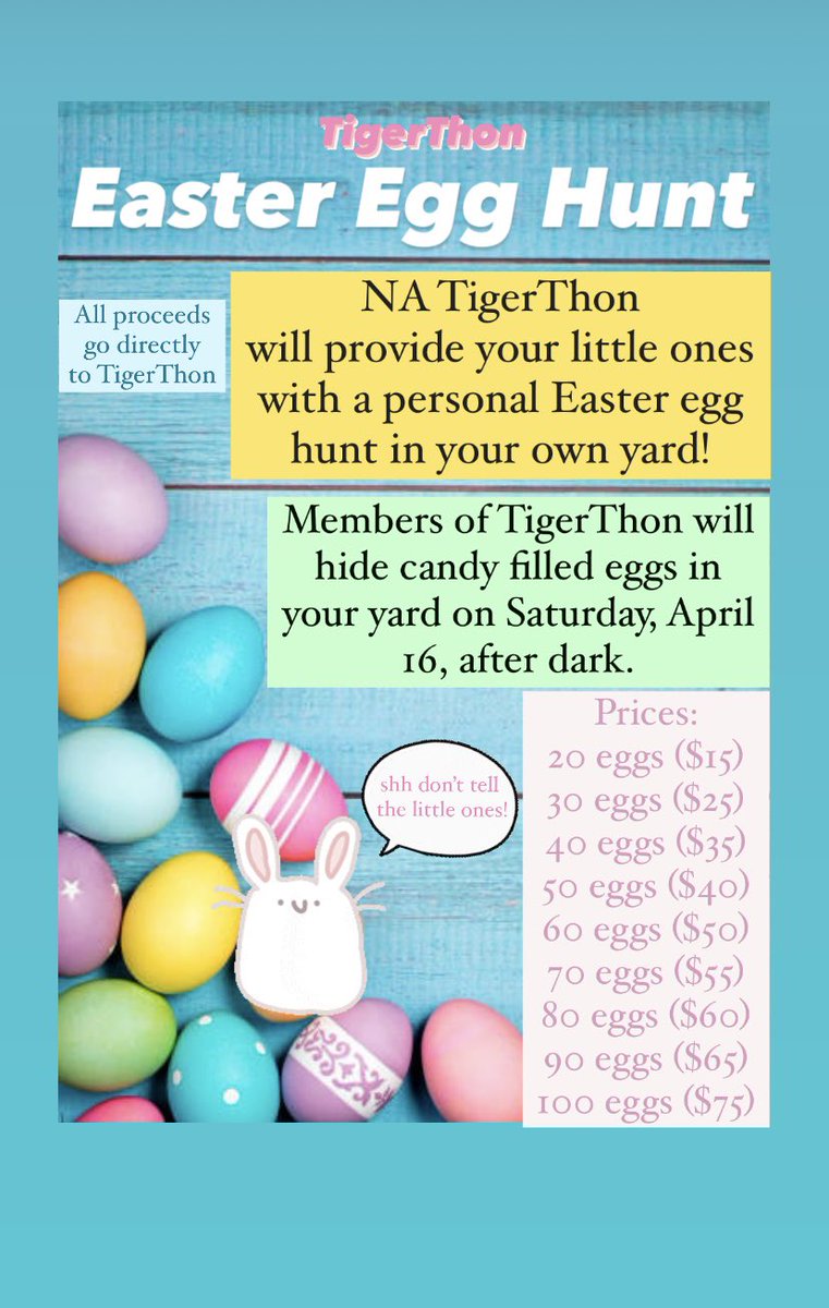 Hello NA parents!! We are back again to help ease a little holiday stress! 🐣 Let us give your children their own personal Easter egg hunt in your own backyard. Click the link below to submit the form! Any questions? Comment below or contact Kara Mihm

forms.gle/RQp8RK6ExtA3Yi…