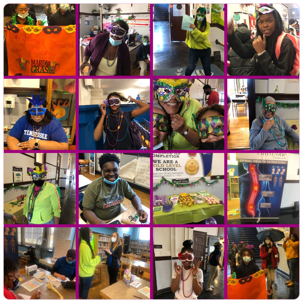 Today was indeed a FANTASTIC FRIDAY at Langford Academy 🤗 Scholars and Staff engaged in a Mardi Gras second line school-wide parade throughout the entire building after they engaged in a feast of NEW ORLEANS style food, made masks, and bracelets. We also had Chiro One Wellness🎉