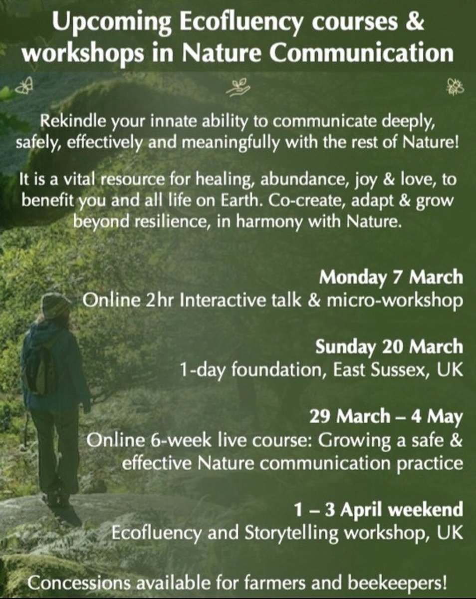 ecofluency's tweet photo. Ecofluency online intro and micro-workshop: The basics of Nature communication 🍀

This Monday 7 March 18:00-20:00 GMT on Zoom

No previous experience required. This is a BYOB event - bring your own beliefs! ❤️

More info and bookings through link in bio! 🌿 https://t.co/mF2gg2oCm5