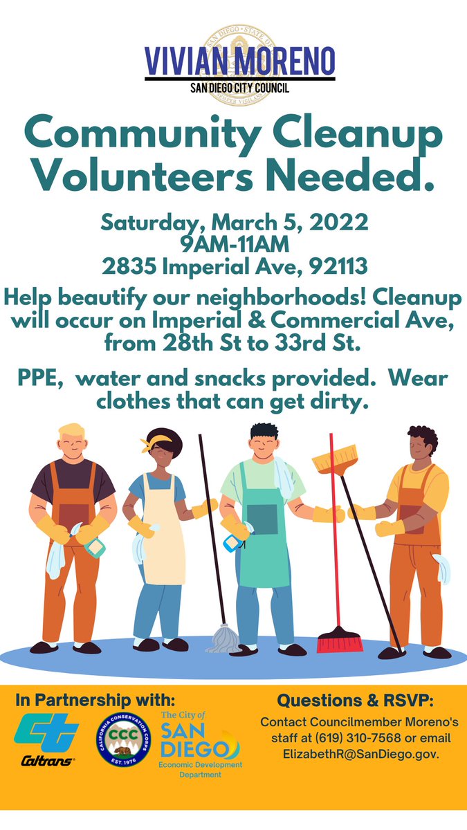 vivianmorenoSD's tweet photo. Volunteer alert! 🚨 I'm passionate about fighting for clean neighborhoods, so I can't wait to get out there. Join us tomorrow morning! 🧹🌴🧼
#sandiego #sddistrict8 #communitycleanup #sandiegovolunteer #sandiegocommunity #volunteersneeded https://t.co/agEm5XXB3h