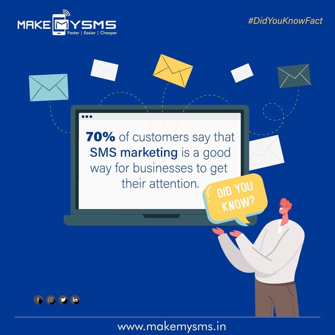 makemysms1's tweet photo. Did you know?
70% of #customers say that #SMS #marketing is a good way for #businesses to get their #attention

#customer #conversion #business #increase #kick #efforts #sms #smsmarketing #smsservice #tool #easily #promotions #message #efforts https://t.co/VWBZLUgUfz