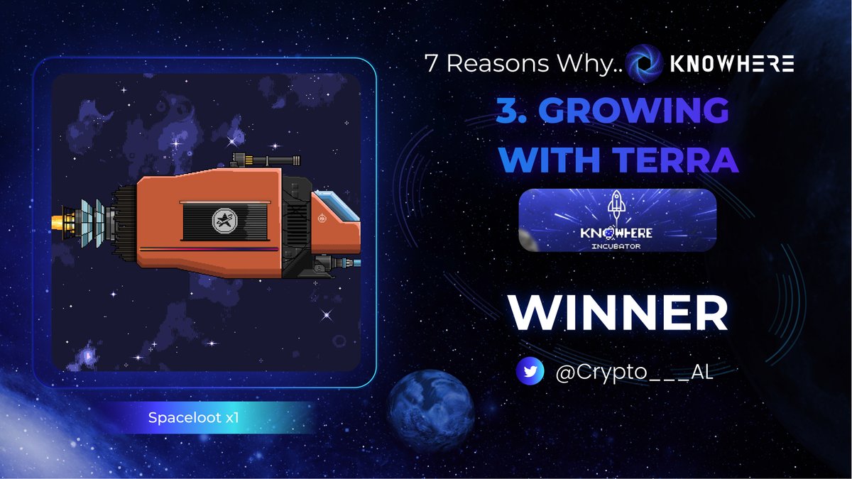 knowhere_art's tweet photo. 🎁7 Reasons Why Knowhere Giveaway Campaign🎁 

👨‍🚀Spaceman!  You just won yourself a starship from @spaceloot_nft 🚀 

Congratulations Winner 🏆: @Crypto___AL

🎲 https://t.co/AS9lG7yNGZ

#NFTgiveaway #nftgiveaways #NFTMarketplace $LUNA #LUNAtics #terraluna #terrnfts #spaceloot https://t.co/AFLhnVpG2t
