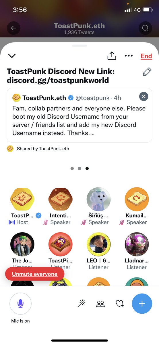 toastpunk's tweet photo. FYI, in case you missed the space. This is our new discord link. One and only moving forward. Thank you. https://t.co/68y2WNXhIk