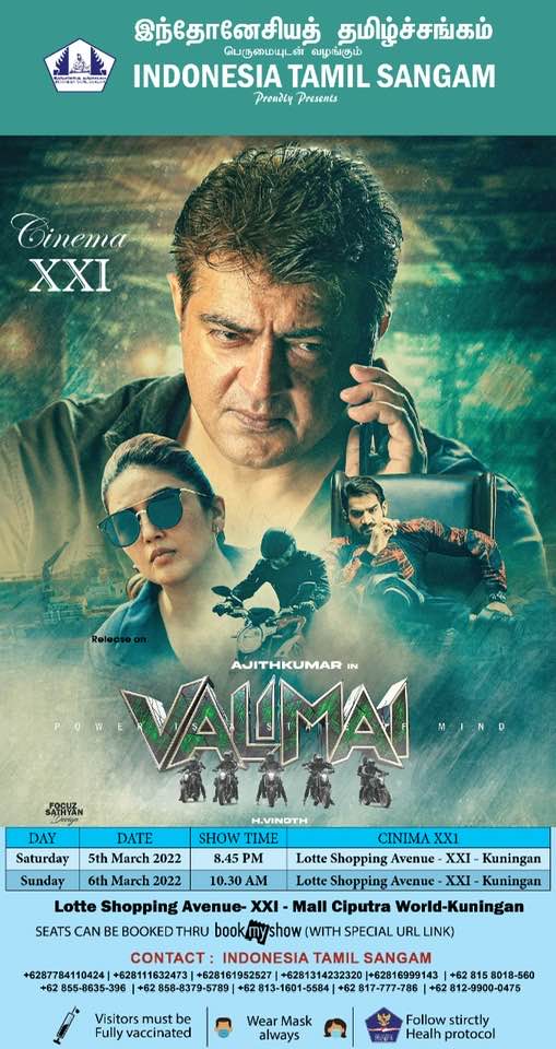 rameshlaus's tweet image. #Valimai Releasing today in Jakarta, Indonesia.

Studio XXI- Lotte Shopping Avenue, Kuningan City - Jakarta.

#AjithKumar #HVinoth @BoneyKapoor