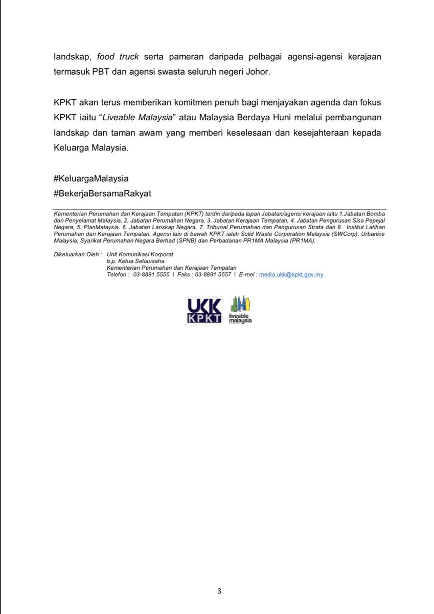 SIARAN MEDIA BERKENAAN KPKT KOMITED MEMPERKASAKAN AGENDA MALAYSIA BERDAYA HUNI MELALUI PEMBANGUNAN LANDSKAP SEMPENA SAMBUTAN HARI LANDSKAP NEGARA 2022 (HLN2022)