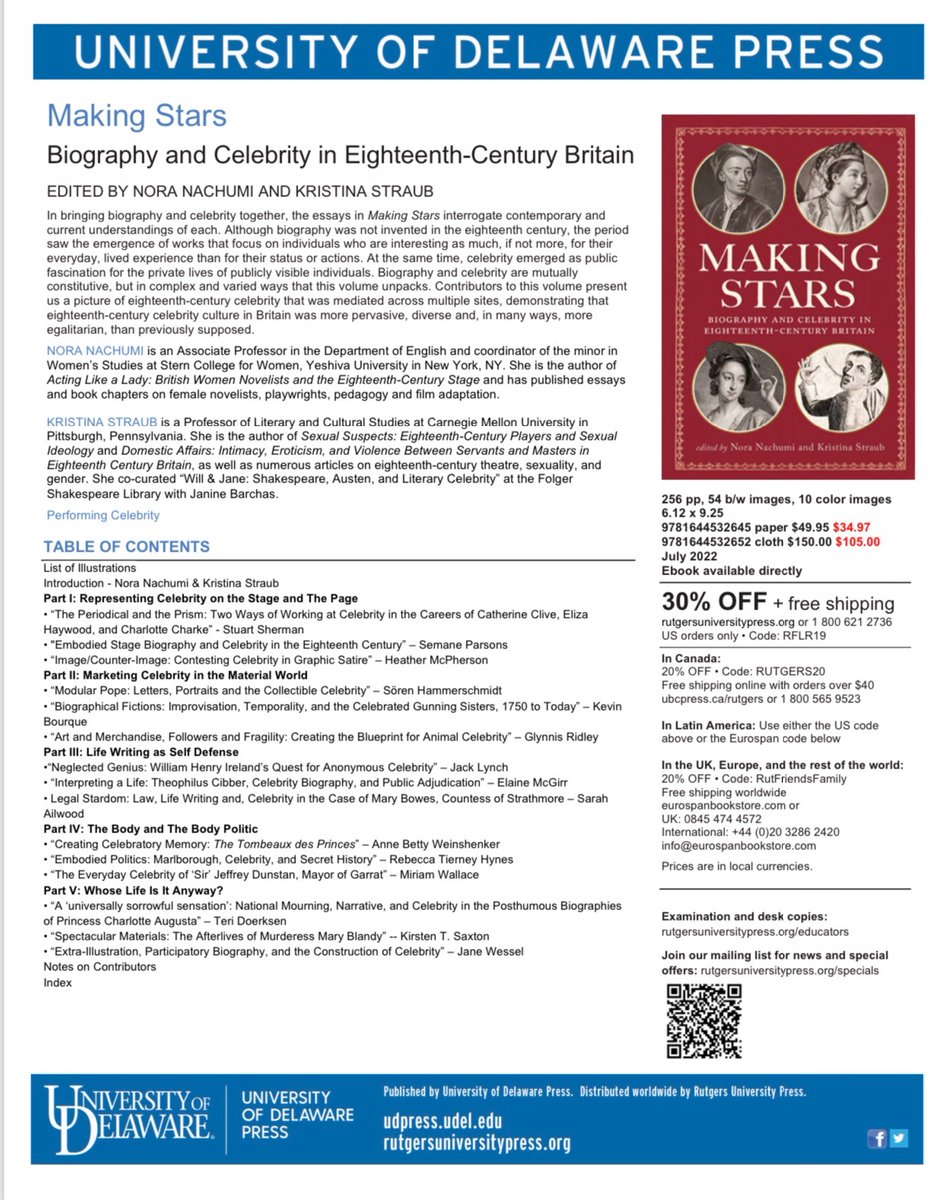 So, it is actually in "Making Stars" that my piece on celeb 18th-c murderess Mary Blandy &amp; carceral tourism  gets to hang out with the awesome @emmcgirr &amp; also all these other wonderfuls (please tag folks I missed) TY editors <a href="/nnachumi/">Nora Nachumi</a> &amp; Kris Straub 👑 🔥📕