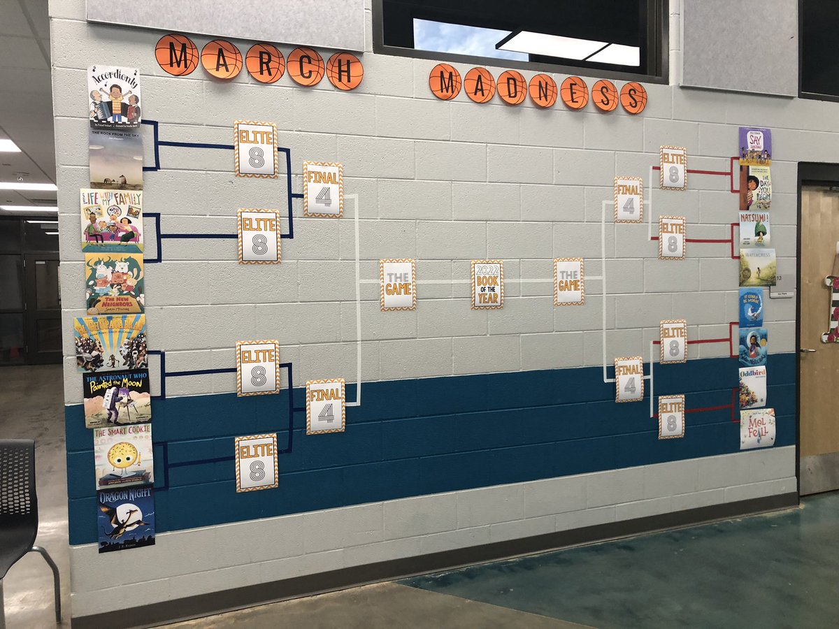 MrsRevelette's tweet photo. March Madness Book Tournament @MichelleSchuIdt @BPESArtsAcademy #BPinspired https://t.co/xpO98vARbm